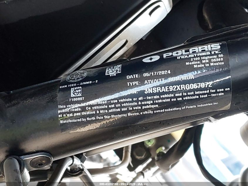 2024 Polaris Rzr Pro Xp Sport VIN: 3NSRAE92XRG067072 Lot: 43282168