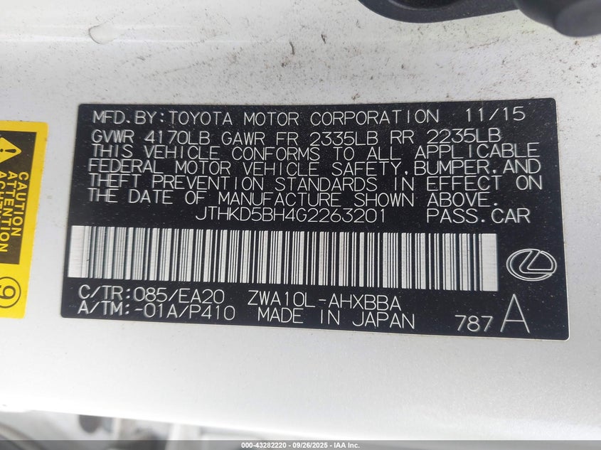 JTHKD5BH4G2263201 2016 LEXUS CT photo no. 9