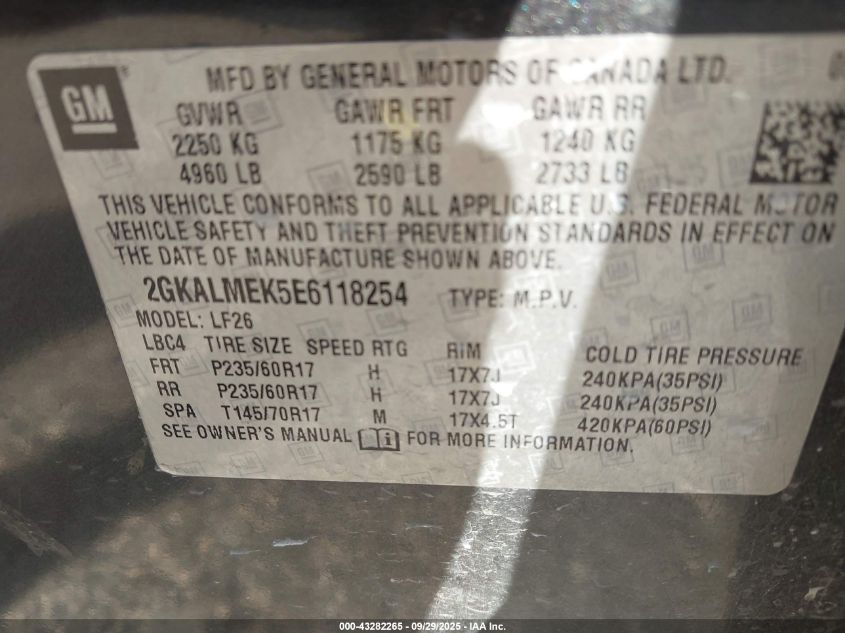 2014 GMC Terrain Sle-1 VIN: 2GKALMEK5E6118254 Lot: 43282265