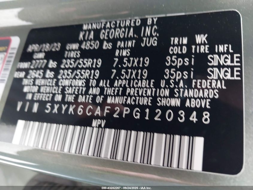 2023 Kia Sportage X-Line VIN: 5XYK6CAF2PG120348 Lot: 43282267