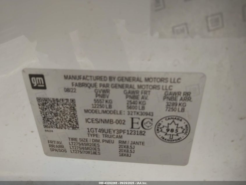 2023 GMC Sierra 3500Hd 4Wd Long Bed Slt/4Wd Standard Bed Slt VIN: 1GT49UEY3PF123182 Lot: 43282269
