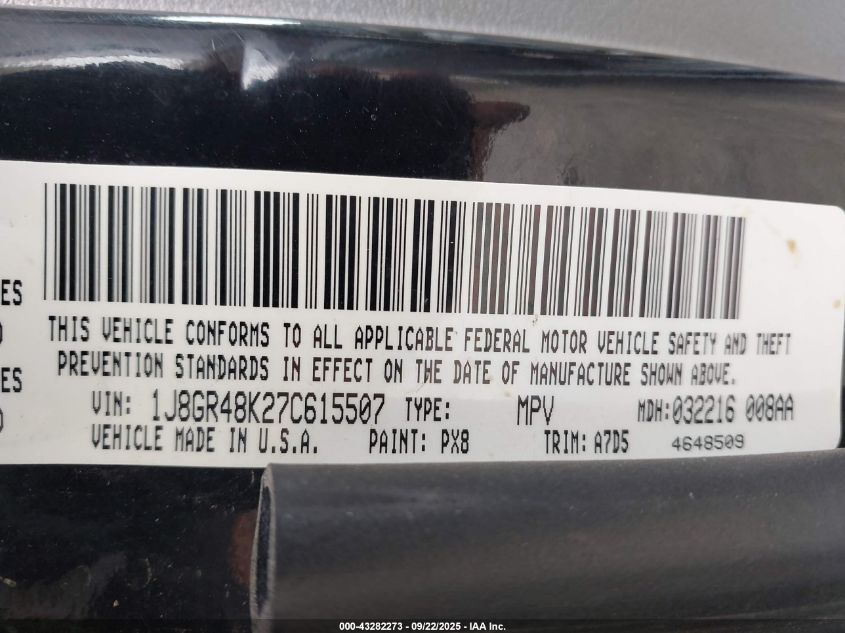 2007 Jeep Grand Cherokee Laredo VIN: 1J8GR48K27C615507 Lot: 43282273