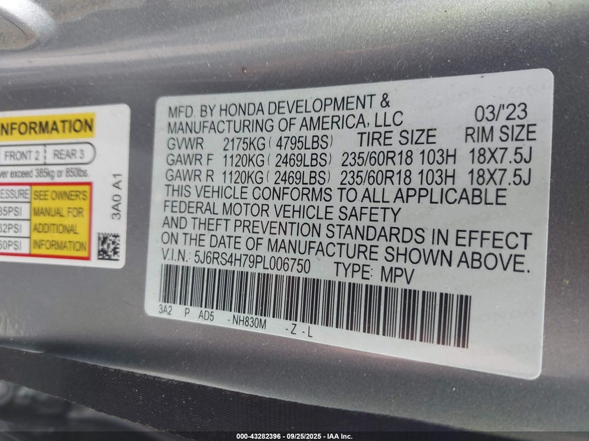 2023 HONDA CR-V EX-L AWD - 5J6RS4H79PL006750