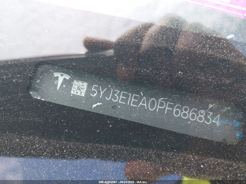 2023 Tesla Model 3 Rear-Wheel Drive VIN: 5YJ3E1EA0PF686834 Lot: 43282567