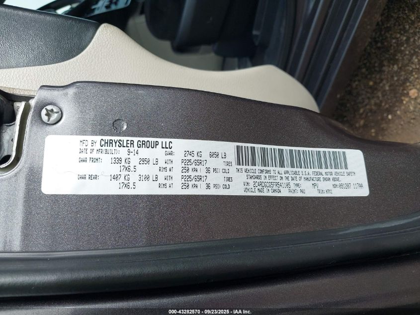 2015 Dodge Grand Caravan Sxt VIN: 2C4RDGCG5FR541105 Lot: 43282570