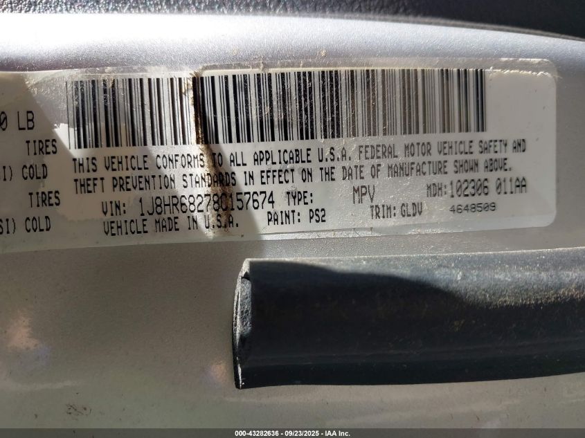 2008 Jeep Grand Cherokee Overland VIN: 1J8HR68278C157674 Lot: 43282636
