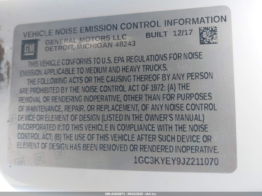 2018 Chevrolet Silverado 3500Hd Wt VIN: 1GC3KYEY9JZ211070 Lot: 43282673