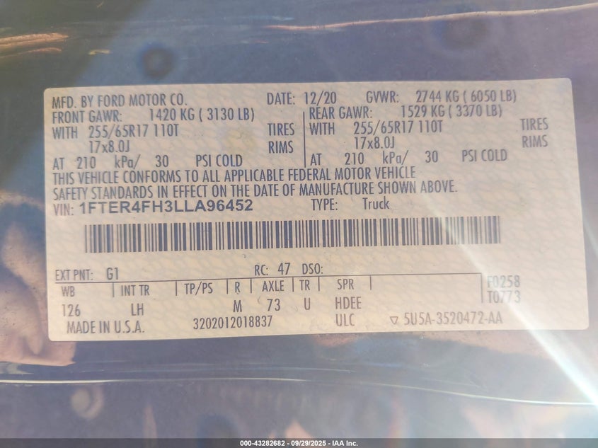 2020 FORD RANGER XLT - 1FTER4FH3LLA96452