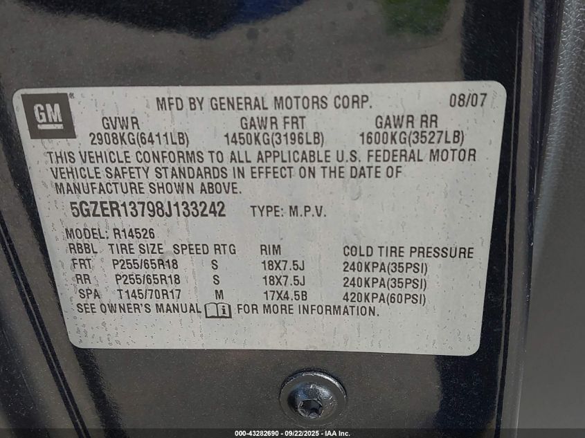 2008 Saturn Outlook Xe VIN: 5GZER13798J133242 Lot: 43282690