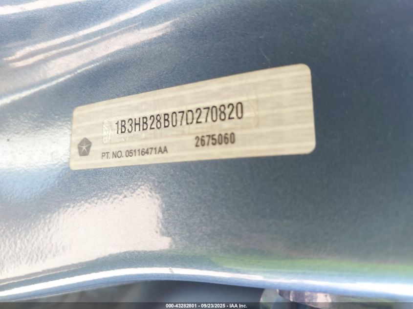 2007 Dodge Caliber VIN: 1B3HB28B07D270820 Lot: 43282801