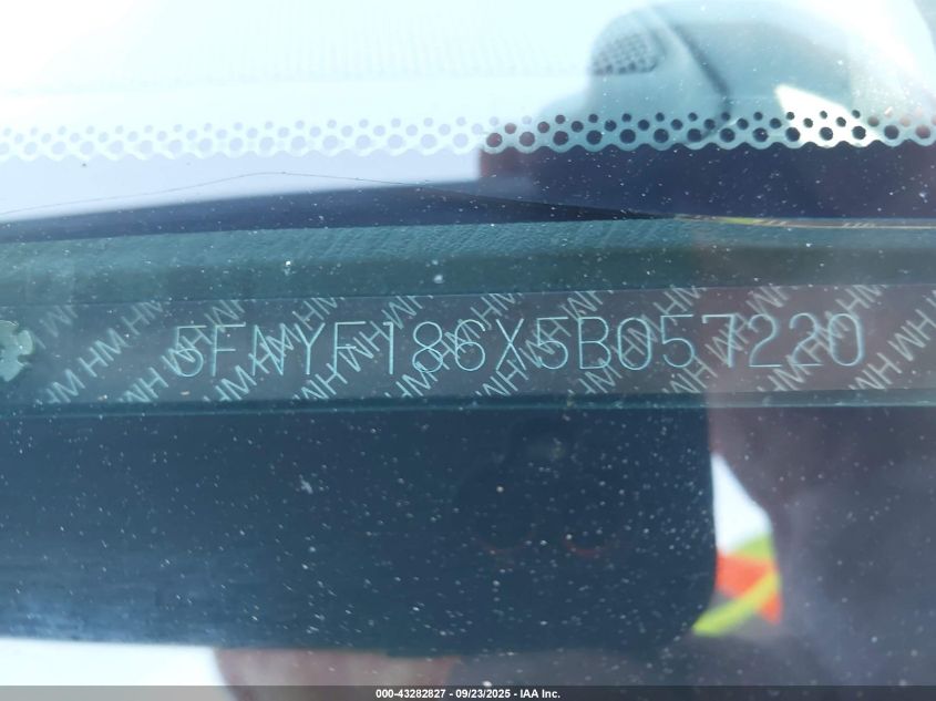 2005 Honda Pilot Ex-L VIN: 5FNYF186X5B057220 Lot: 43282827