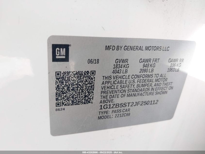 2018 Chevrolet Malibu 1Ls VIN: 1G1ZB5ST2JF250112 Lot: 43282886