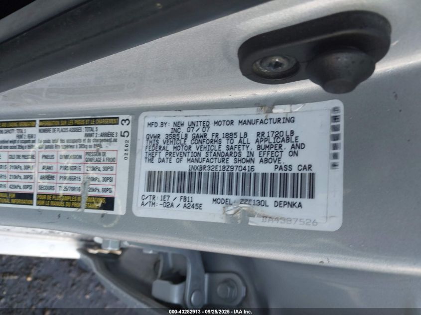 2008 Toyota Corolla Le VIN: 1NXBR32E18Z970416 Lot: 43282913