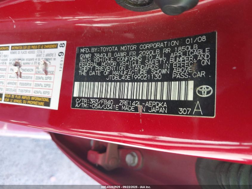 2009 Toyota Corolla Le VIN: JTDBL40E199021130 Lot: 43282929