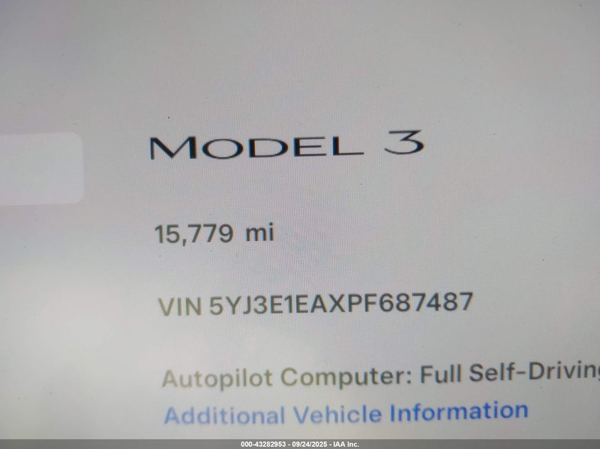 2023 Tesla Model 3 Rear-Wheel Drive VIN: 5YJ3E1EAXPF687487 Lot: 43282953