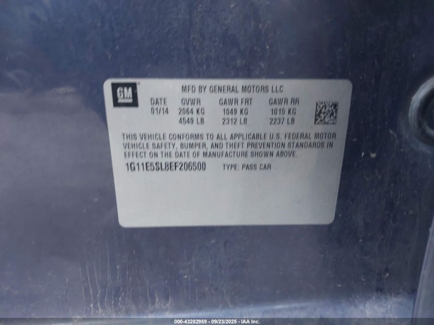 2014 Chevrolet Malibu 2Lt VIN: 1G11E5SL8EF206500 Lot: 43282959