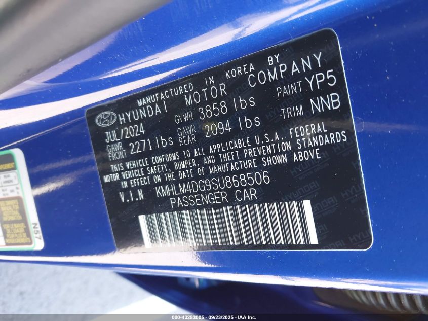 2025 Hyundai Elantra Sel Sport VIN: KMHLM4DG9SU868506 Lot: 43283005