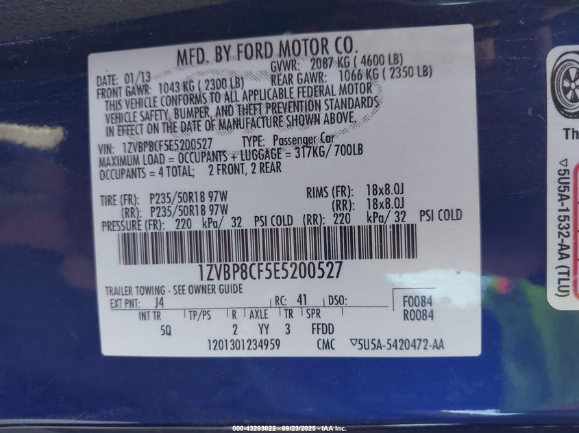 2014 Ford Mustang Gt Premium VIN: 1ZVBP8CF5E5200527 Lot: 43283022