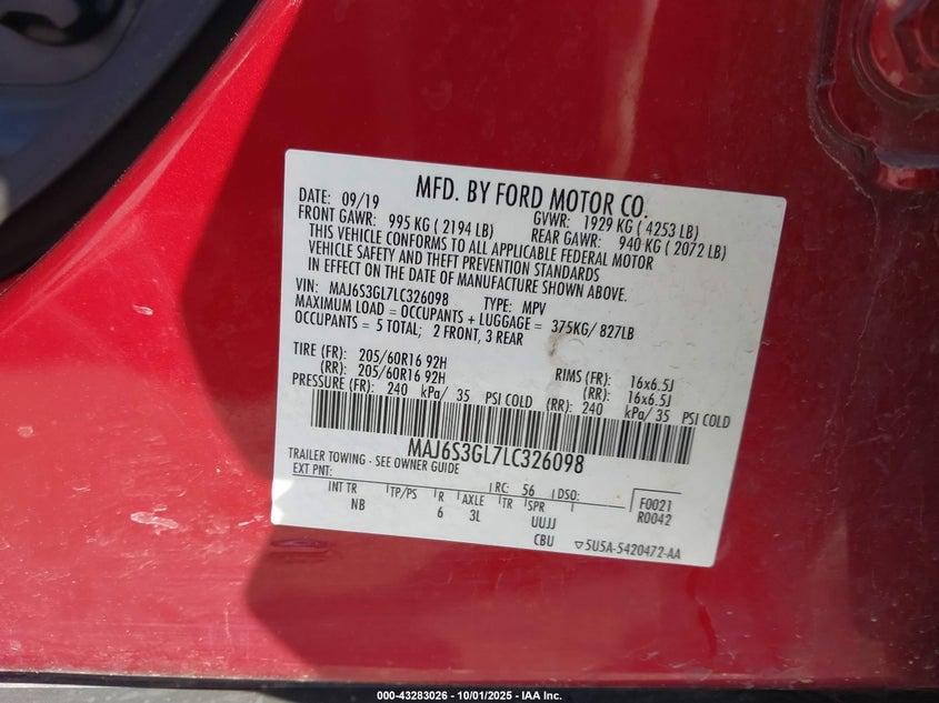 2020 FORD ECOSPORT SE - MAJ6S3GL7LC326098