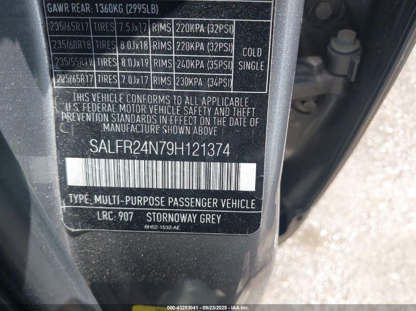 2009 Land Rover Lr2 Hse VIN: SALFR24N79H121374 Lot: 43283041