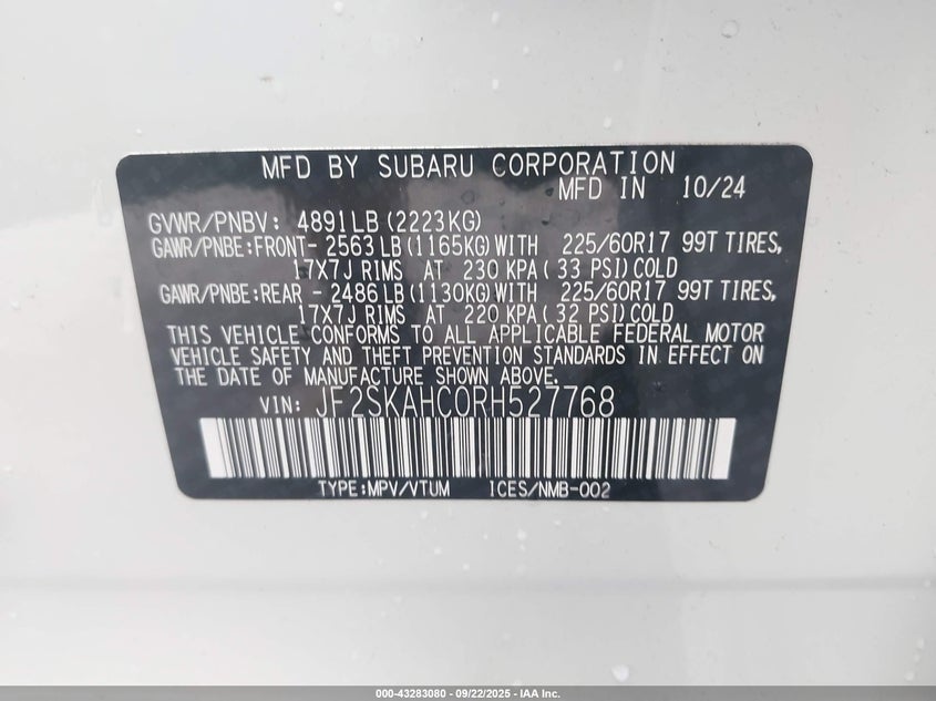 2024 Subaru Forester 2.5 Wilderness White Lot 111043283080 Vin JF2SKAHC0RH527768