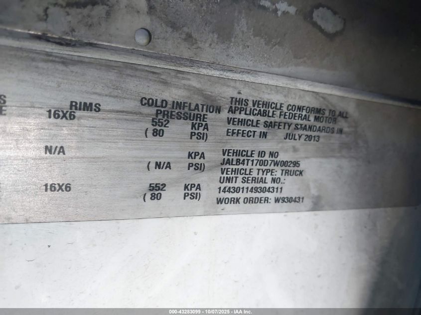 2013 Isuzu Commercial Van VIN: JALB4T170D7W00295 Lot: 43283099