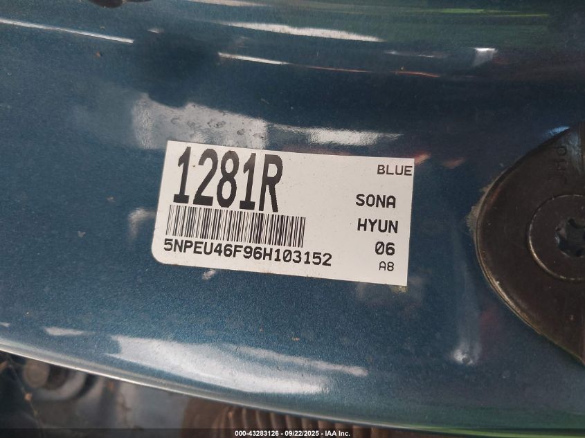 2006 Hyundai Sonata Gls V6/Lx V6 VIN: 5NPEU46F96H103152 Lot: 43283126