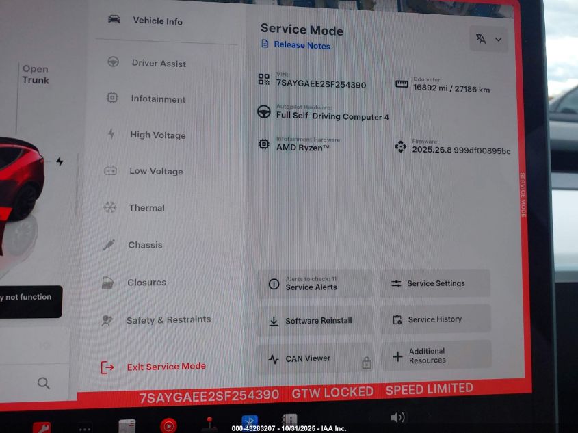 2025 Tesla Model Y Long Range Dual Motor All-Wheel Drive VIN: 7SAYGAEE2SF254390 Lot: 43283207