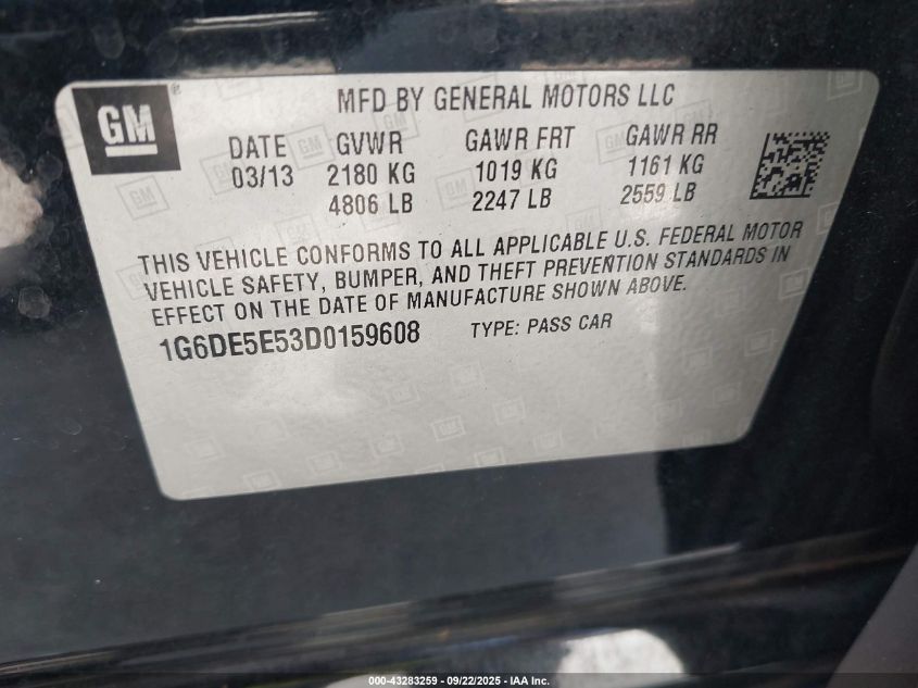 2013 Cadillac Cts Luxury VIN: 1G6DE5E53D0159608 Lot: 43283259