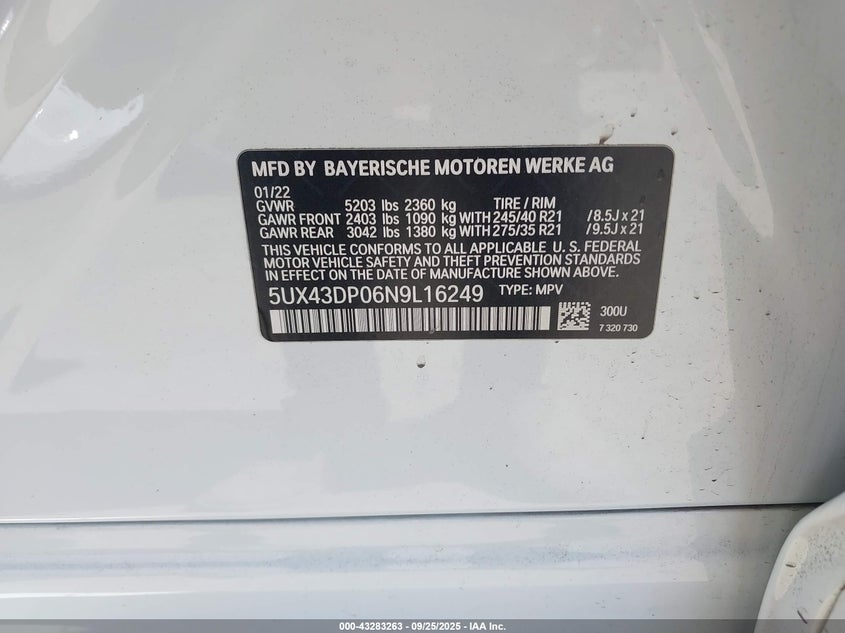 2022 BMW X3 SDRIVE30I - 5UX43DP06N9L16249