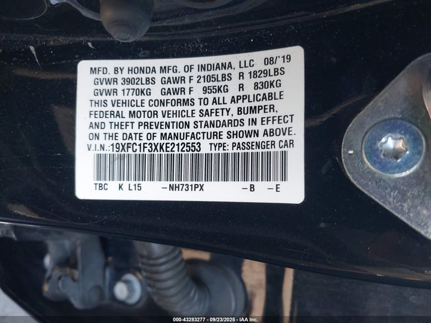 2019 HONDA CIVIC EX - 19XFC1F3XKE212553