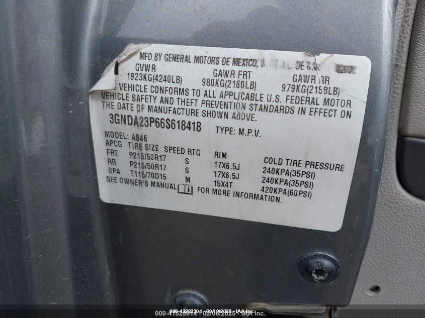 2006 Chevrolet Hhr Lt VIN: 3GNDA23P66S618418 Lot: 43283304