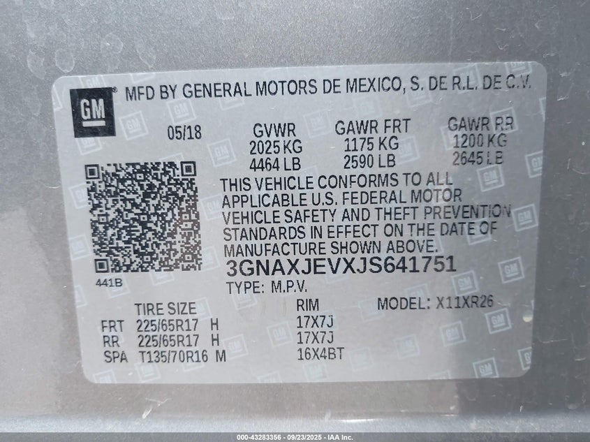 2018 CHEVROLET EQUINOX LT - 3GNAXJEVXJS641751