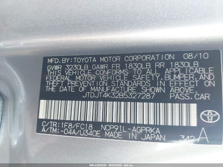 2011 Toyota Yaris VIN: JTDJT4K32B5327287 Lot: 43283430