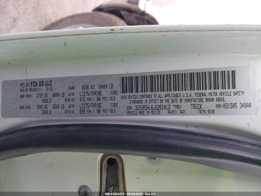 2018 Ram 2500 Tradesman 4X4 8' Box VIN: 3C6UR5HL6JG261012 Lot: 43283470