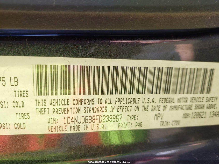 2015 JEEP COMPASS SPORT - 1C4NJDBB8FD239967