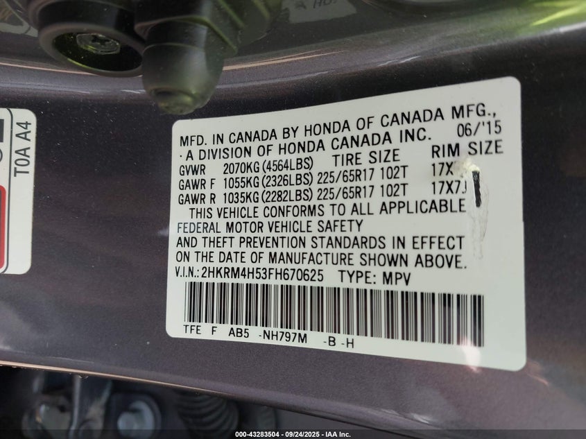 2015 HONDA CR-V EX - 2HKRM4H53FH670625