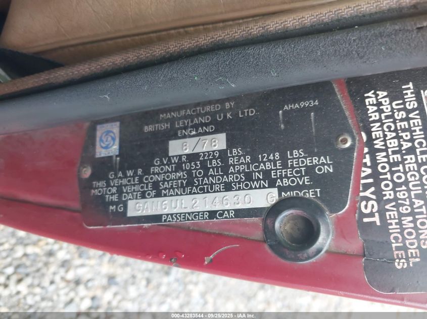 1979 Mg Miget VIN: GAN6UL214630G Lot: 43283544