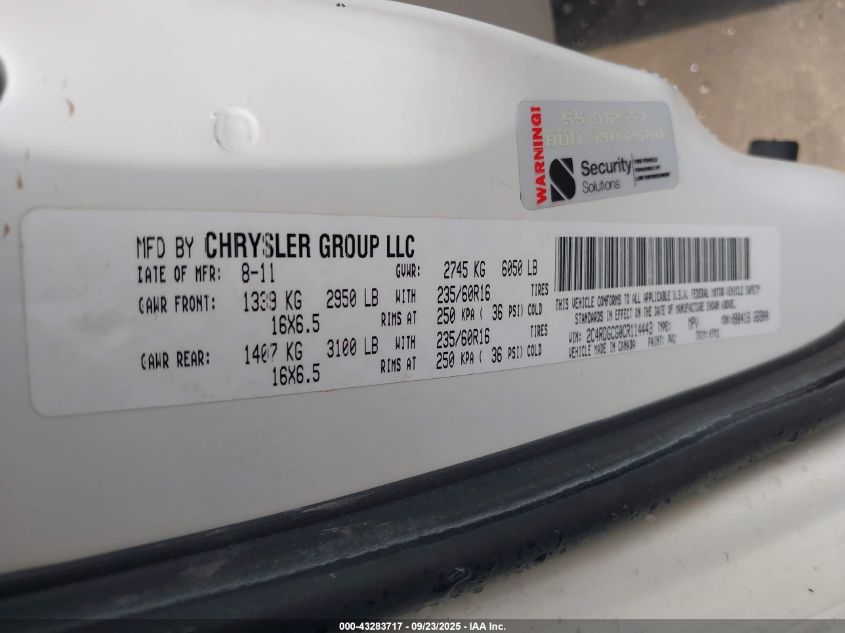 2012 Dodge Grand Caravan Sxt VIN: 2C4RDGCG0CR114443 Lot: 43283717