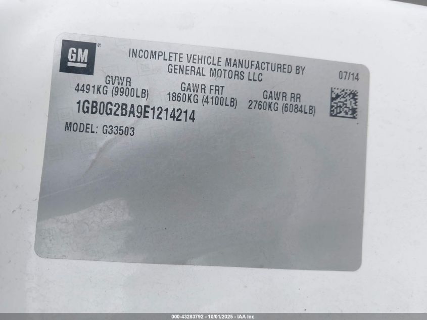 2014 Chevrolet Express Cutaway 3500 VIN: 1GB0G2BA9E1214214 Lot: 43283792
