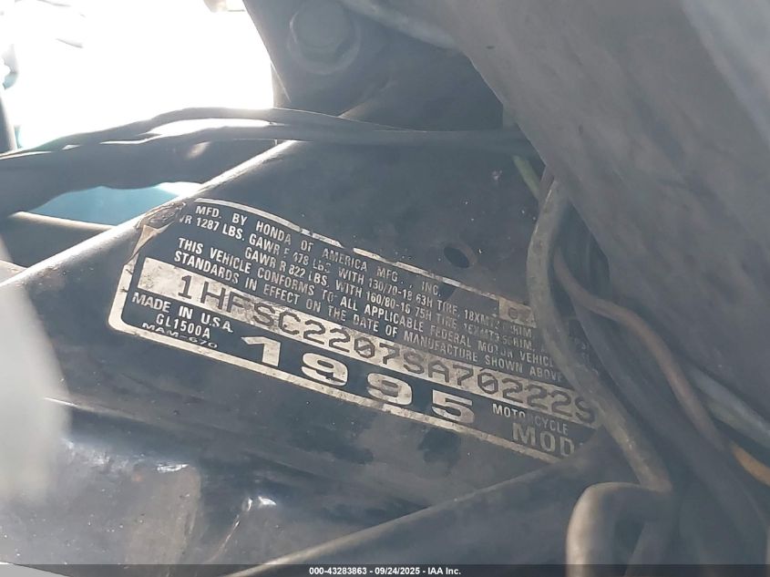 1995 Honda Gl1500 A/2 VIN: 1HFSC2207SA702229 Lot: 43283863