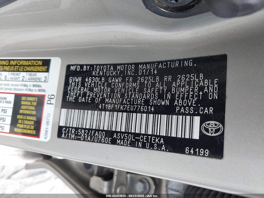 2014 TOYOTA CAMRY L - 4T1BF1FK7EU776014
