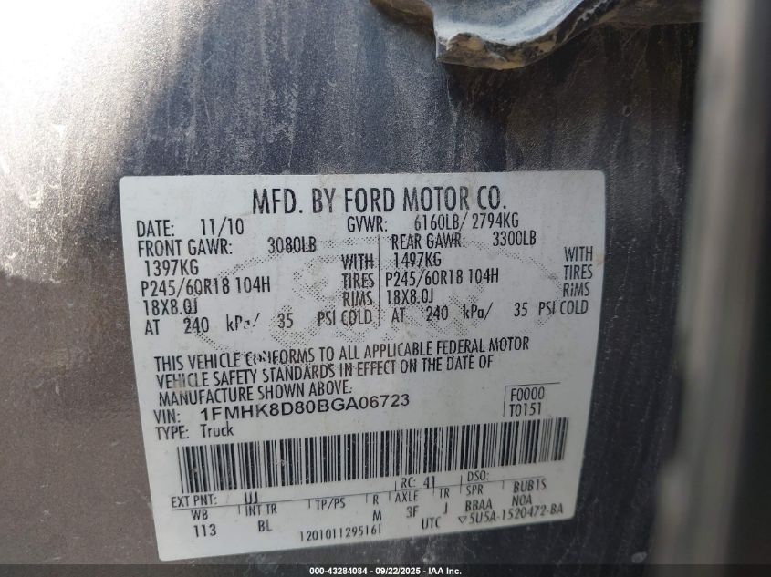 2011 Ford Explorer Xlt VIN: 1FMHK8D80BGA06723 Lot: 43284084