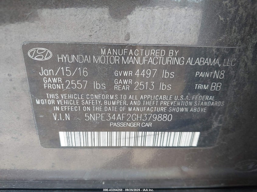 2016 HYUNDAI SONATA SPORT - 5NPE34AF2GH379880