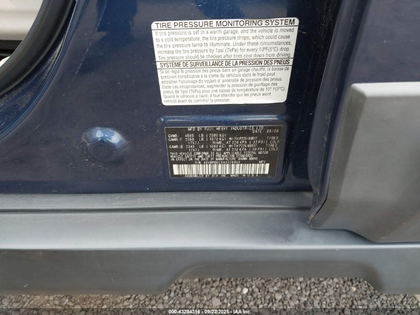 2010 Subaru Outback 2.5I Premium VIN: 4S4BRBEC6A3326944 Lot: 43284316