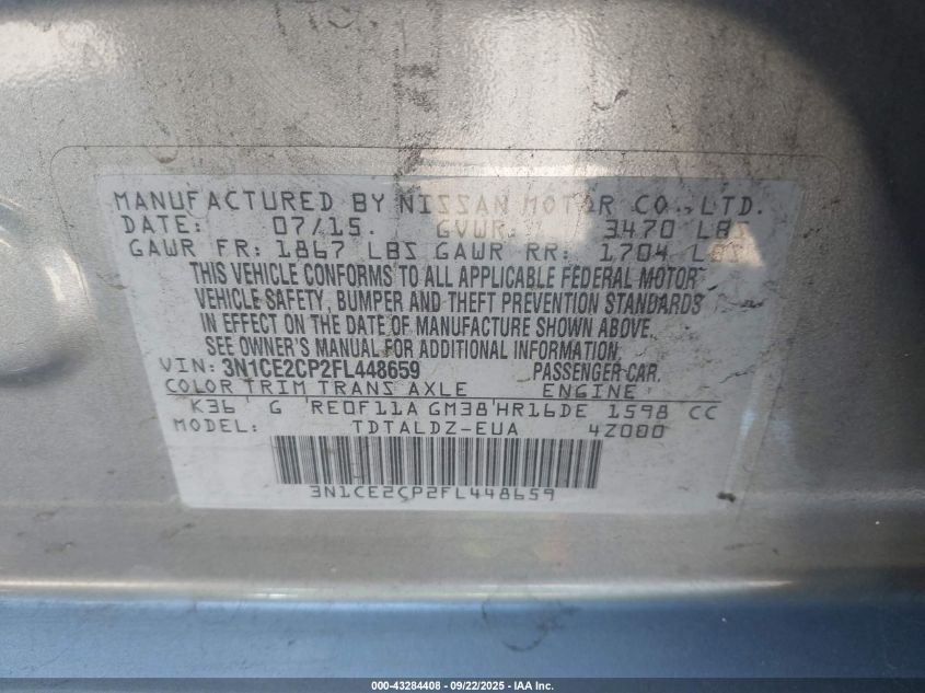 2015 Nissan Versa Note Sv VIN: 3N1CE2CP2FL448659 Lot: 43284408