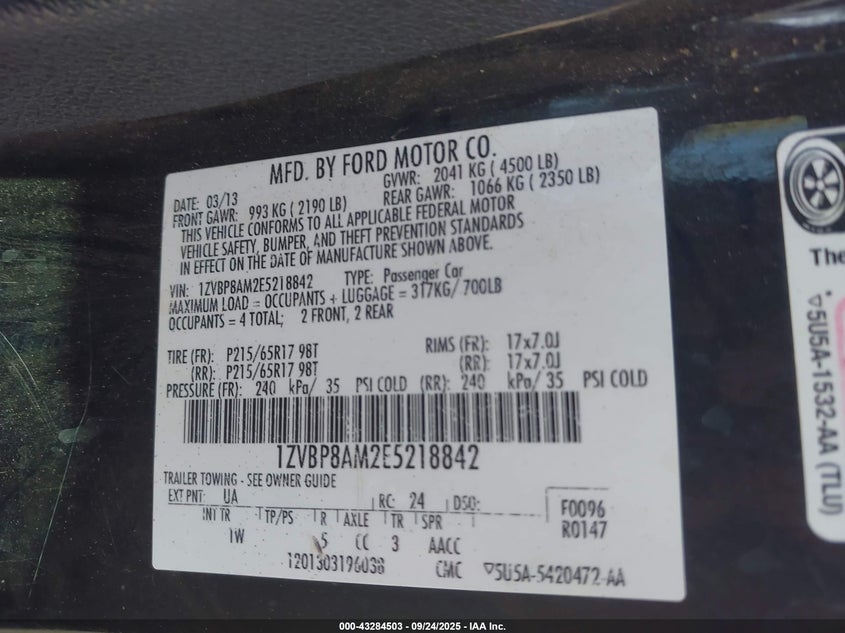 2014 Ford Mustang V6 VIN: 1ZVBP8AM2E5218842 Lot: 43284503