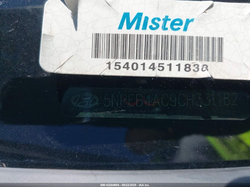 2012 Hyundai Sonata Gls Pzev VIN: 5NPEB4AC9CH331182 Lot: 43284694