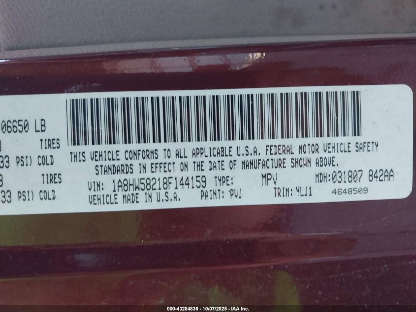 2008 Chrysler Aspen Limited VIN: 1A8HW58218F144159 Lot: 43284836