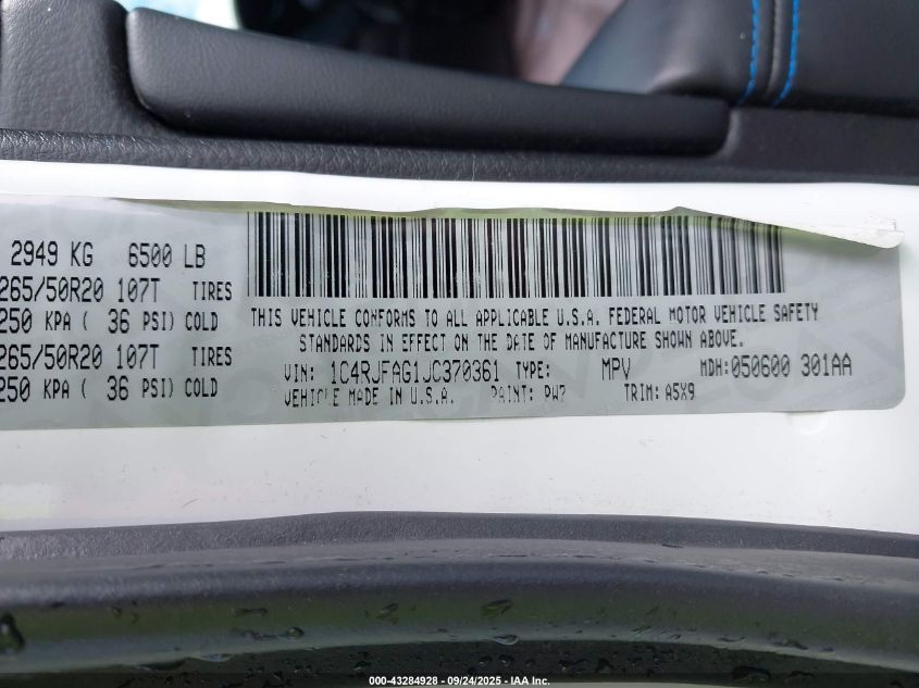 2018 Jeep Grand Cherokee Upland 4X4 VIN: 1C4RJFAG1JC370361 Lot: 43284928